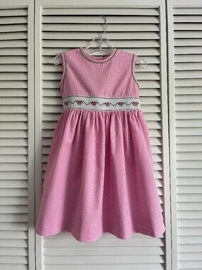Anavini smocked watermelon dress pink & white check girl’s size 3